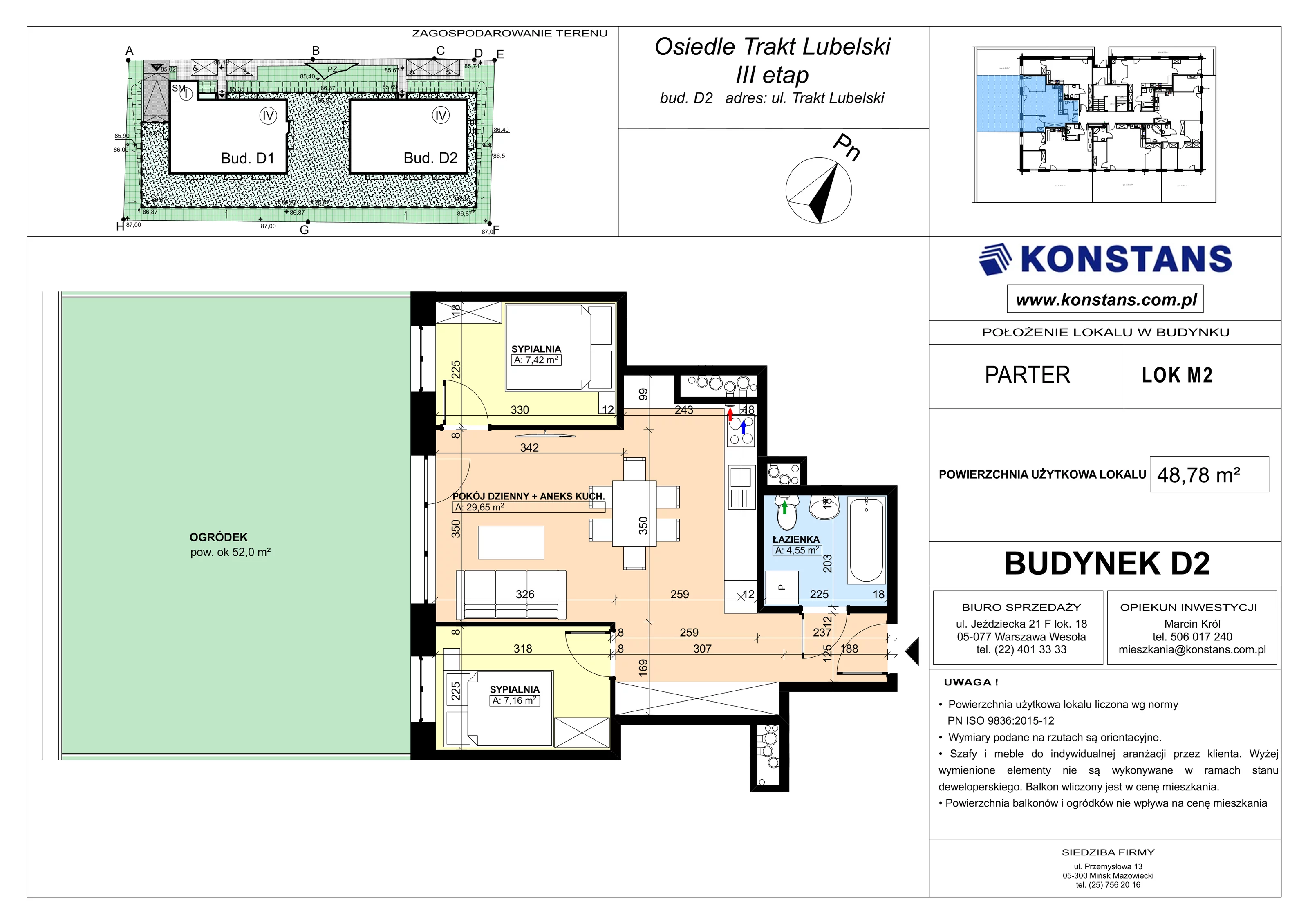 3 pokoje, mieszkanie 48,78 m², parter, oferta nr D2.2, Trakt Lubelski Etap III, Warszawa, Wawer, Zbytki, ul. Trakt Lubelski 181C/181D